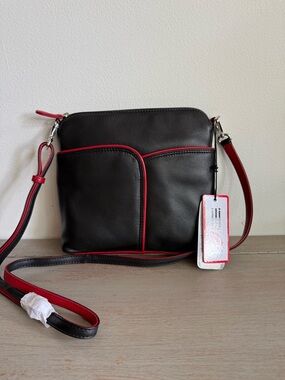 ili New York Soft Leather Crossbody Bag RFID Protected - Style: 6123 Black Red